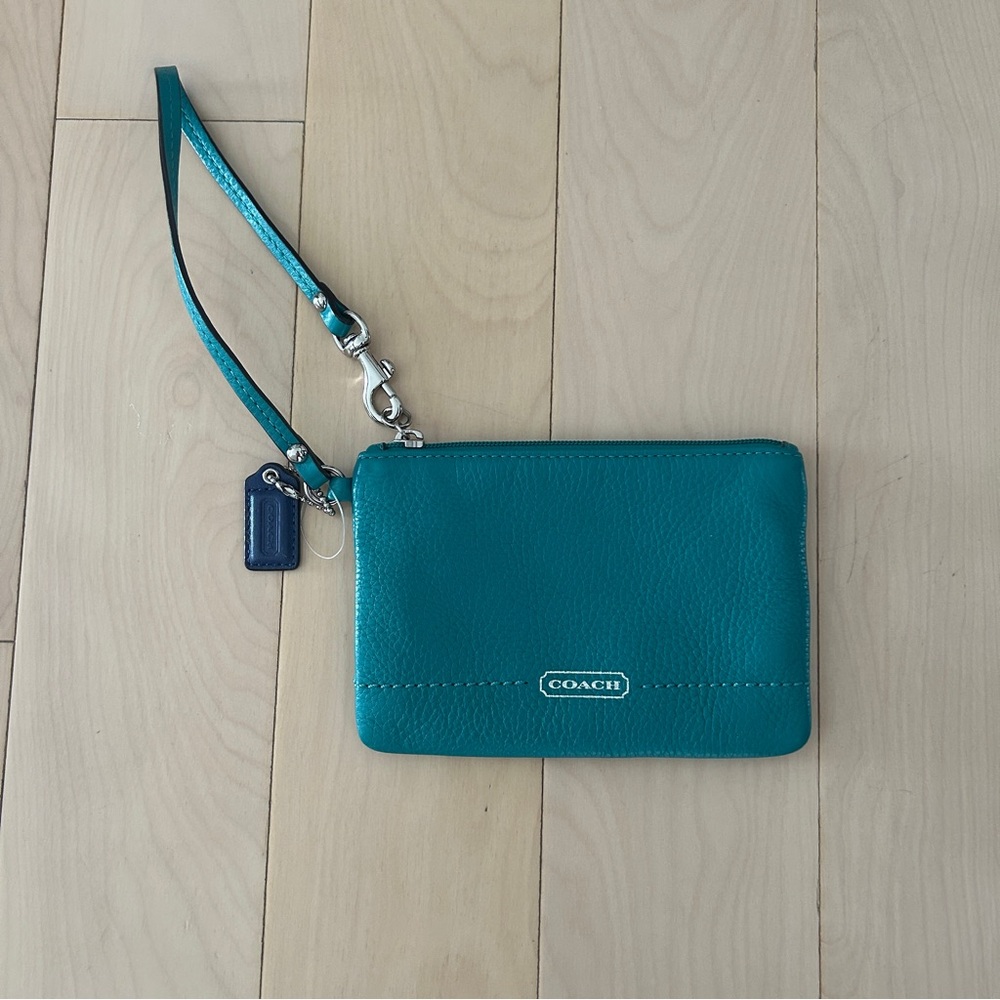 Coach Teal Leather Wristlet Pouch